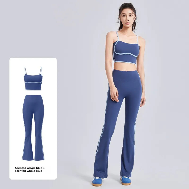 Nuevo traje deportivo para mujer, con efecto push-up, chaleco con tirantes ajustables, cintura alta, micropantalón y traje de yoga de alta elasticidad.