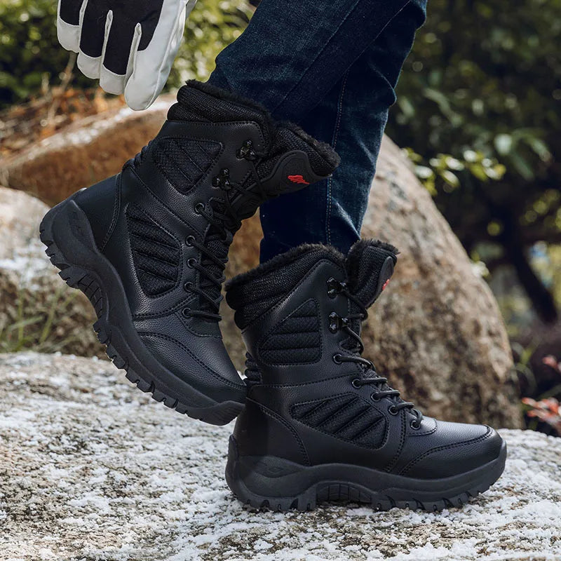 Botas de nieve de invierno para hombre y mujer, impermeables, de cuero, muy cálidas, para exteriores, senderismo, trabajo, talla grande