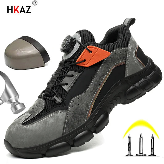 Zapatos de seguridad con botón giratorio para hombre, calzado de trabajo antigolpes y antiperforación, calzado deportivo de moda, botas protectoras de seguridad.