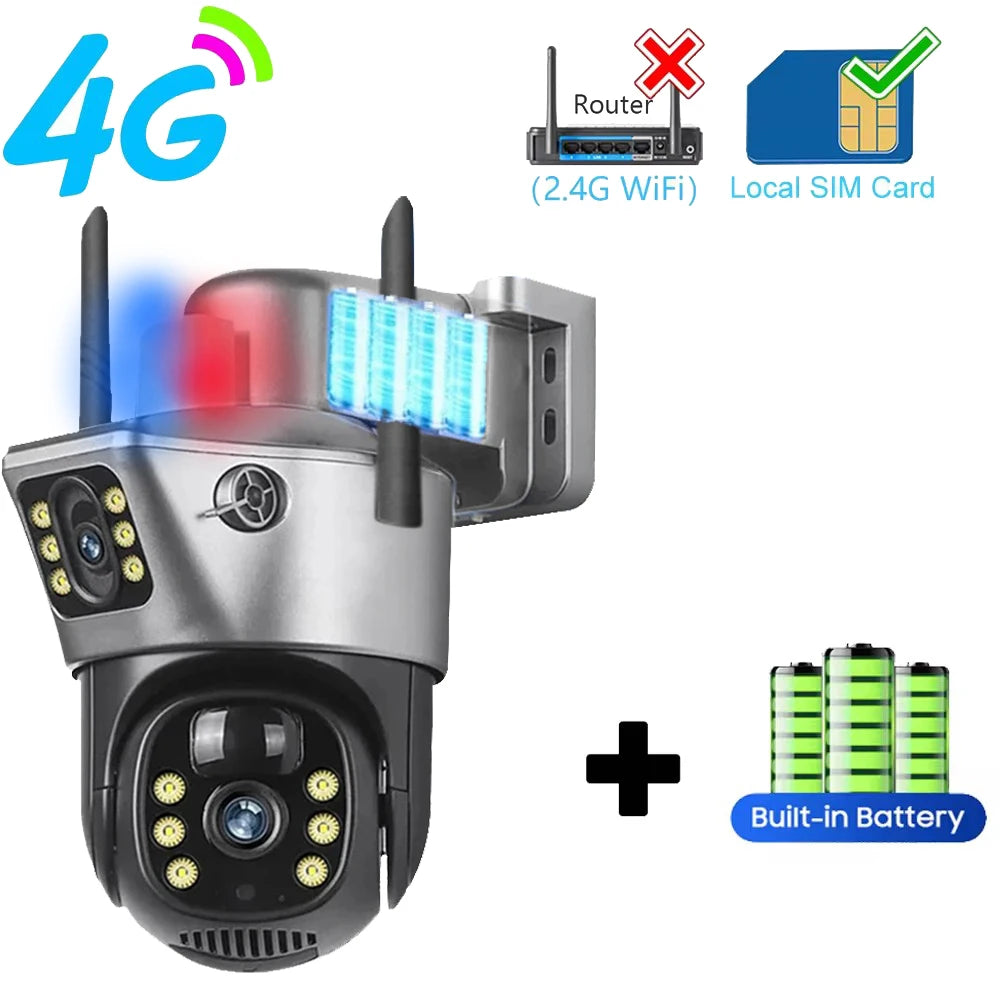 Cámara de vigilancia inalámbrica Wifi 4G IP CCTV, seguridad y protección para el hogar inteligente, monitor 360°, exterior, visión nocturna HD.