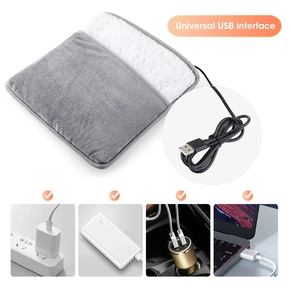 Almohadilla eléctrica para calentar pies de invierno, con carga USB, suave y lavable, para mejorar el sueño y el hogar.