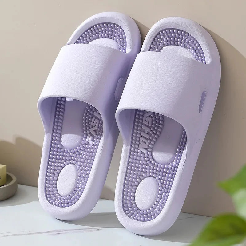 Zapatillas de masaje para interiores con suela suave para terapia de pies, antideslizantes, para hombres y mujeres, sandalias de verano para uso doméstico con pegatinas de puntos de acupuntura.