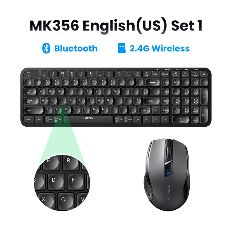 Teclado inalámbrico UGREEN con Bluetooth y teclas en ruso, coreano e inglés de 2,4 GHz para portátiles, MacBook, iPad, PC y tabletas.