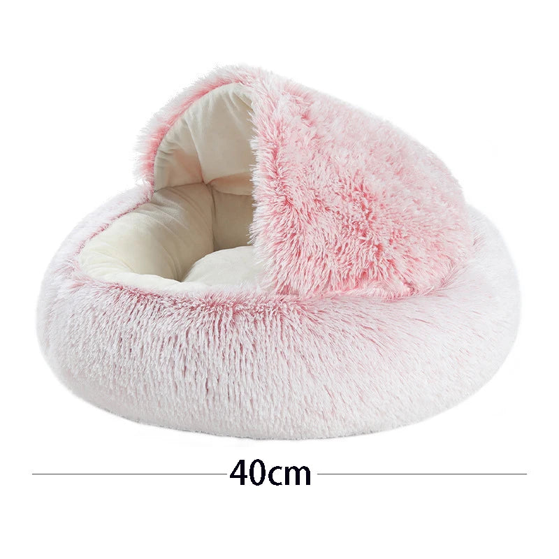 Cama de felpa suave para mascotas con funda, redonda, colchón para mascotas, cálida, nido para dormir para perros pequeños y gatitos.