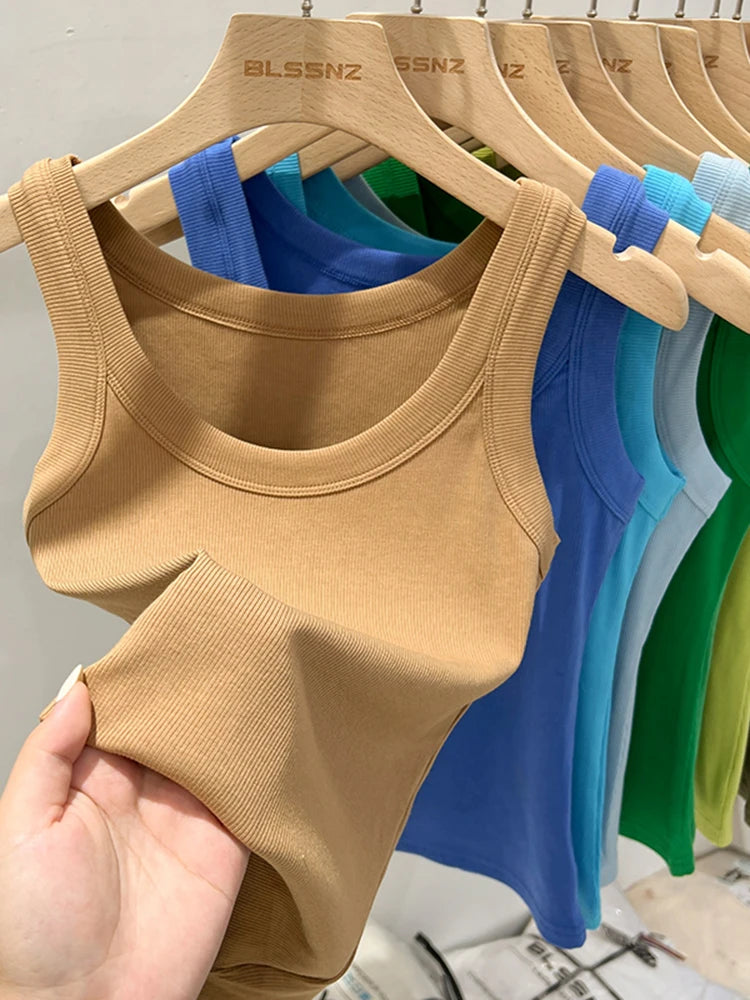 Zjaiss - Camisola de tirantes acanalada con cuello redondo para mujer, básica, elástica, de verano 2025