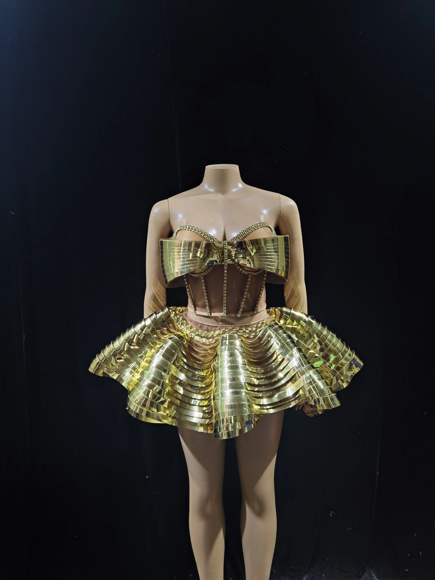 Sexy Diamonds Activity Clothing Women ClubCelebrate Stage Wear Performance Outfit Sparkly GoloSilver Top 2PCS Skirt Sets Y009