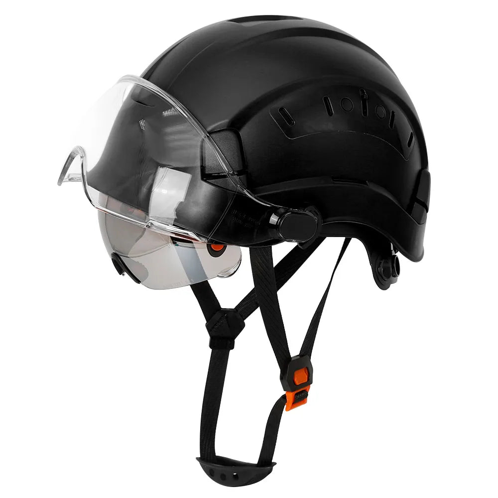Casco de seguridad con patrón de fibra de carbono y gafas de doble visera para ingenieros, casco de seguridad CE ANSI ABS, gorra de trabajo industrial, rescate