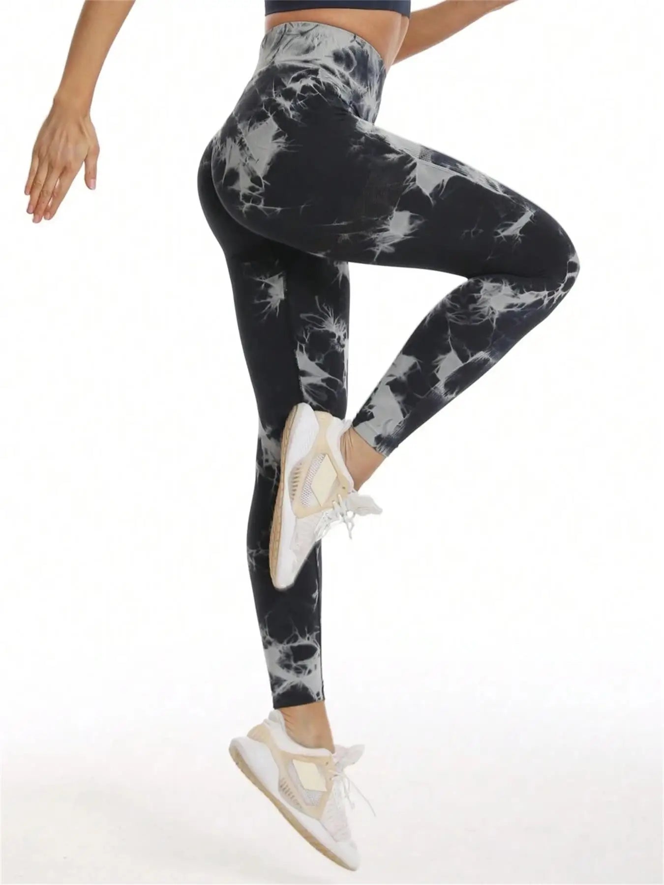 All Seasons Women's Tie Dye Print High Waist Sports Leggings, Breathable Wide Waistband Seamless Skinny Pants for Gym Workout