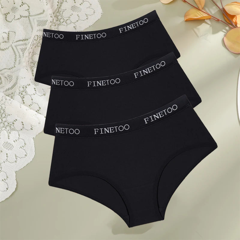 FINETOO - 3 piezas de ropa interior de algodón con cinturón y letras para mujer, bragas sexys, transpirables, de cintura baja, elásticas y cómodas.