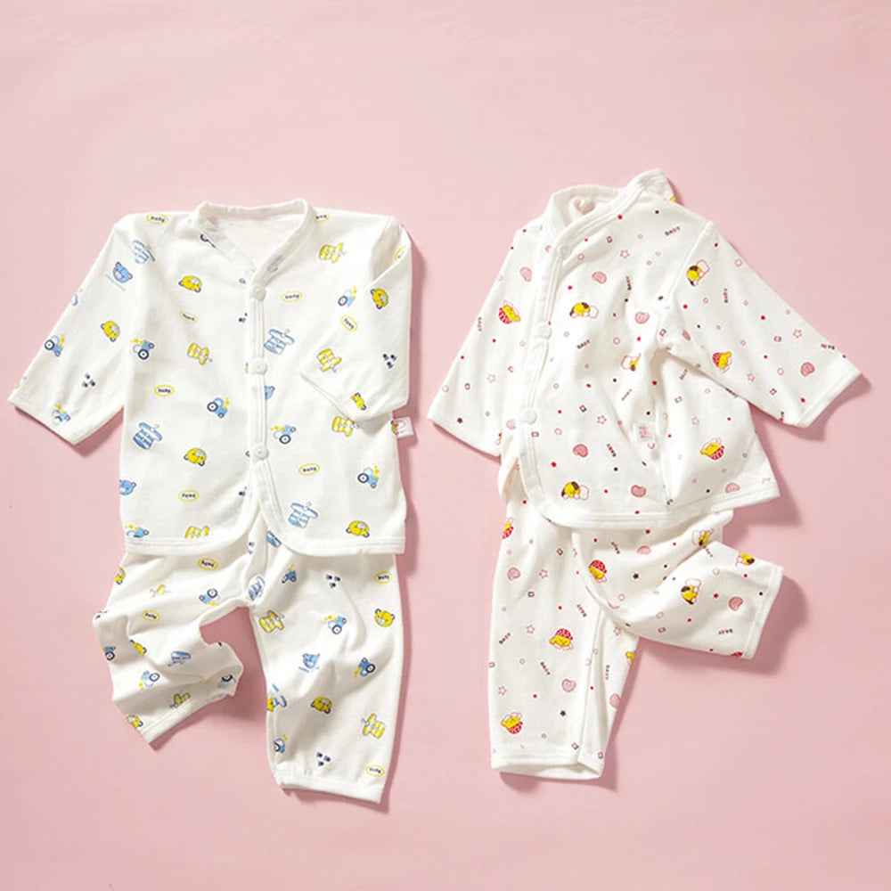 Ropa interior para bebé de 0 a 3 meses, con dibujos animados, para el hogar, de algodón, con botones, para niñas y niños, camiseta de manga larga y pantalones largos.