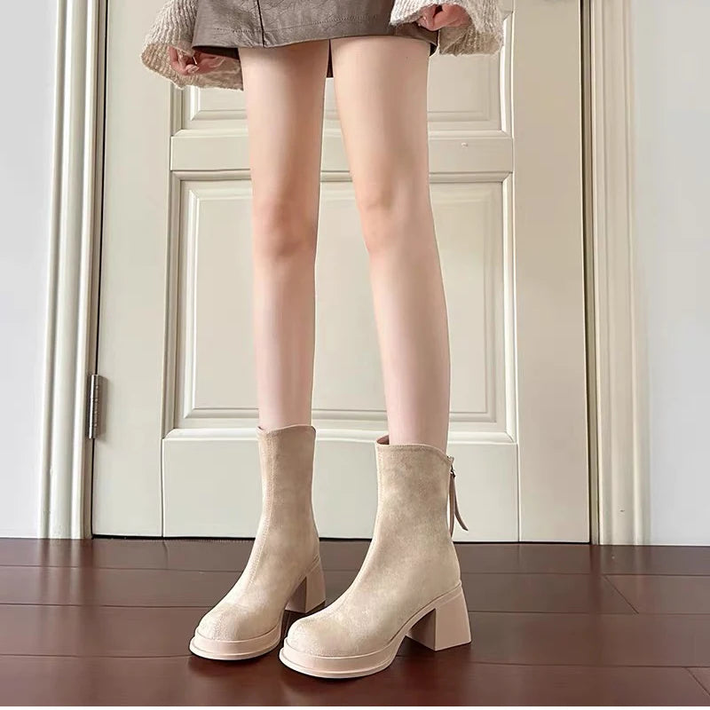 Botas vintage para mujer, con hebilla de cinturón extraíble, para otoño e invierno, con tacón grueso, elegantes y largas.
