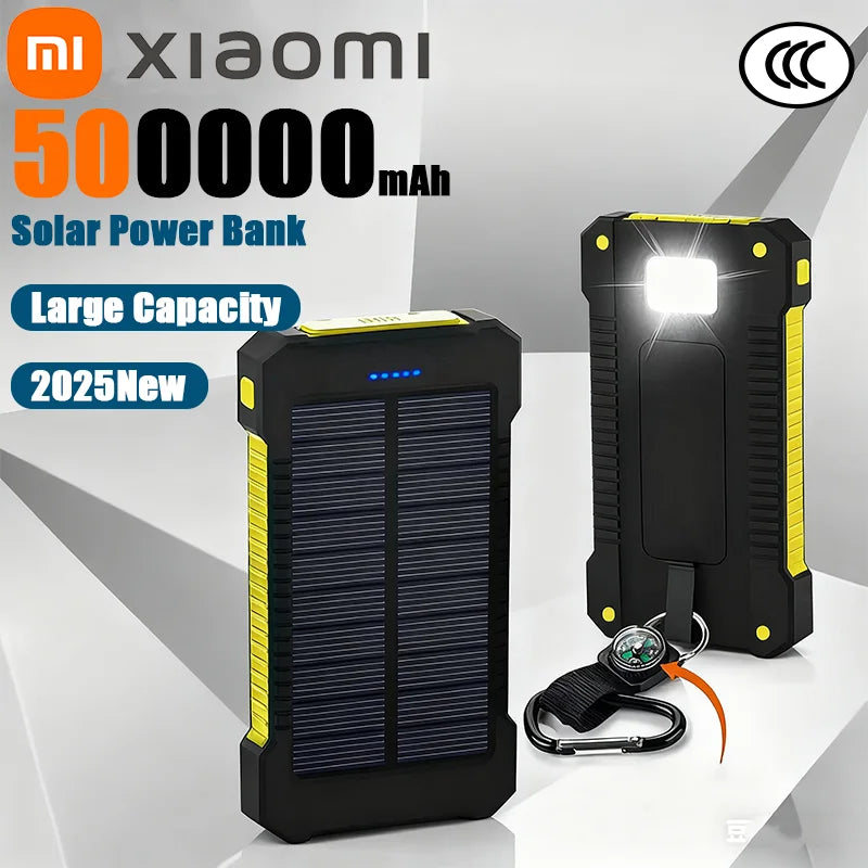 Banco de energía solar Xiaomi de 500.000 mAh, gran capacidad, carga súper rápida, batería externa portátil para exteriores para iPhone, Huawei y Samsung.