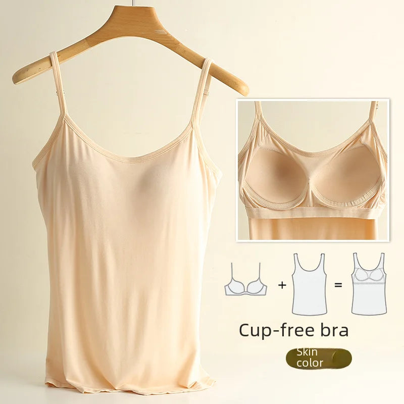 Chaleco de modal para mujer con almohadilla para el pecho, correa de ajuste fino, sujetador de una pieza, camiseta base, transpirable, cómoda, espalda, belleza, almohadilla de algodón