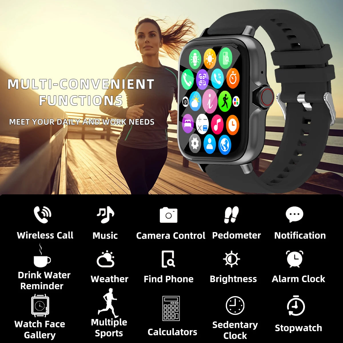 Reloj inteligente deportivo para hombre y mujer, resistente al agua, de 1,83 pulgadas, con función de respuesta a llamadas, podómetro, alertas de información y sueño.
