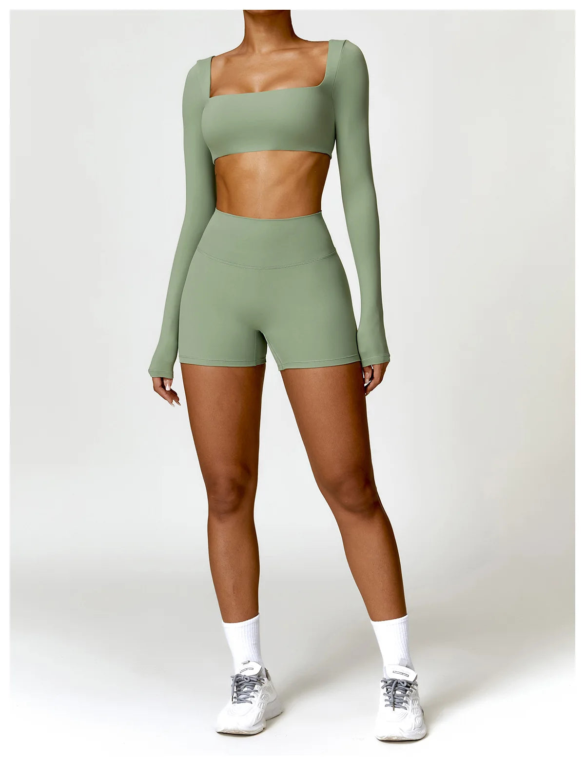 Conjunto de chándal de yoga para mujer, 2 piezas, ropa deportiva para entrenamiento, ropa deportiva, leggings de gimnasio, sujetador de fitness, top corto, trajes deportivos de manga larga