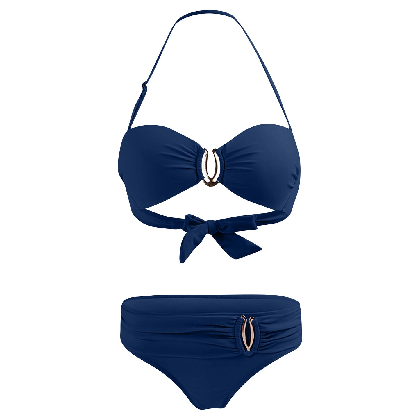 Bikini sexy con aros para mujer, traje de baño blanco liso con cuello halter, microbañador push up de metal, traje de baño brasileño de dos piezas 2023, nuevo