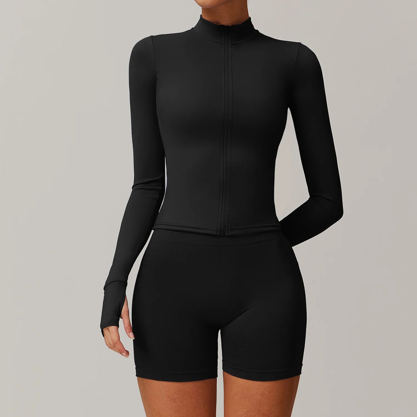 Conjunto deportivo de 2 piezas para mujer, chándal para correr, entrenamiento, con cremallera, pantalones cortos de manga larga, ropa de yoga, ropa deportiva