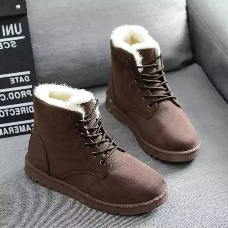 Botas de nieve de algodón grueso con forro polar para mujer, informales, cortas, de invierno, cómodas, cálidas y de goma, de talla grande