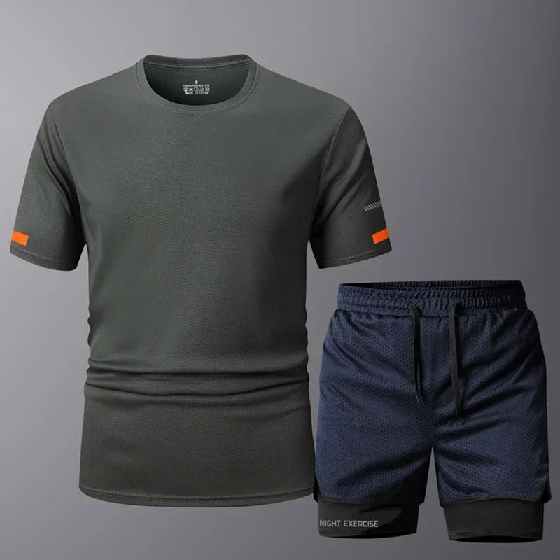 Conjunto deportivo de 2 piezas para hombre, de secado rápido, para correr, entrenamiento, gimnasio y fitness.