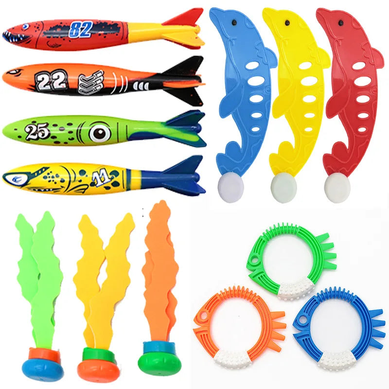 Juguetes de natación y buceo para niños, pez, delfín, boya, piscina, búsqueda del tesoro, buceo, diamante acuático, juego de agua para niños, juego de juguetes reutilizable, regalo