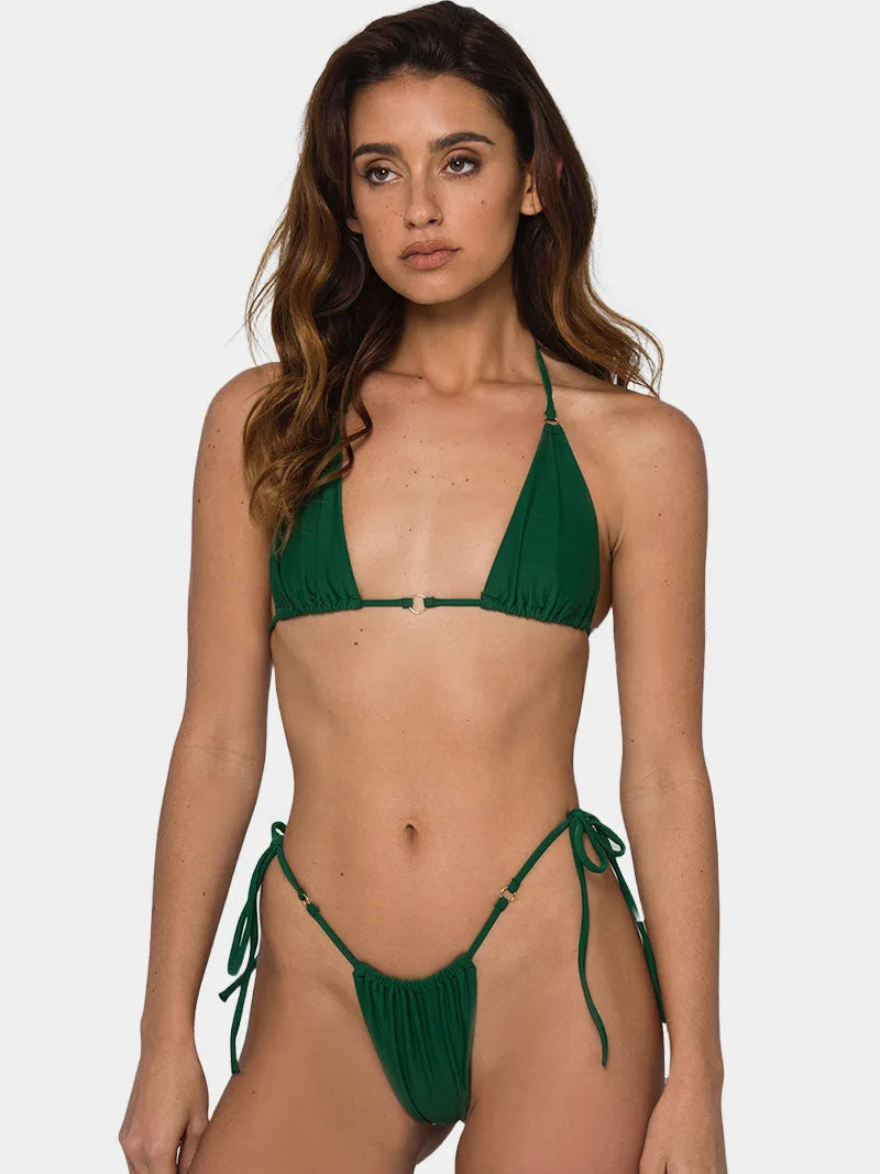 Sexy Halter Micro Bikini Swimsuit Solid Color Bikini Set 2025 Swimwear Biquini Bathing Suit Women Bather Swim Купальник Женский