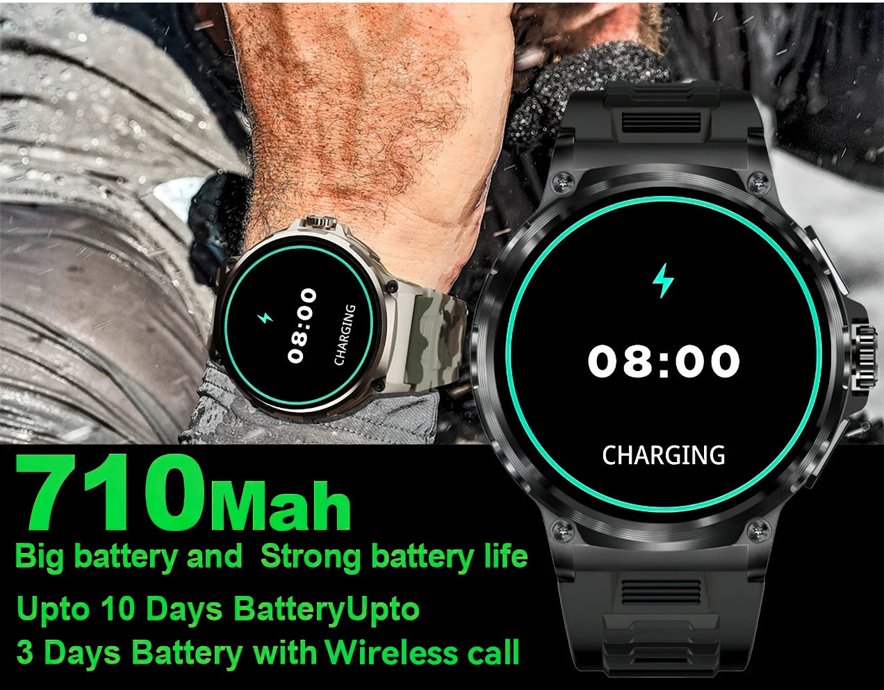 Reloj inteligente Ultra HD de 1,85 pulgadas para hombre, con GPS, pulsera deportiva para exteriores, batería grande de 710 mAh, reloj de seguimiento de actividad física para Android e iOS.