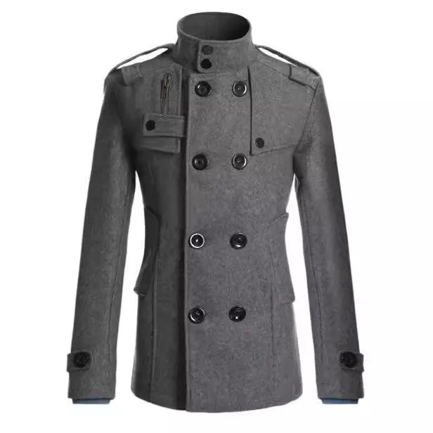 2025 New Jacket Men's Windbreaker Winter Men's Woolen Blend Double Breasted Standing Collar Long Sleeved Casual Jacket Jacket
