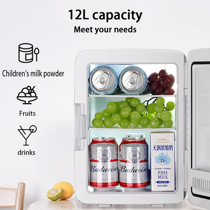 Mini refrigerador portátil de 12 litros para dormitorios de estudiantes, calefacción y refrigeración, cosméticos, coche, hogar, refrigeración y conservación de doble uso.
