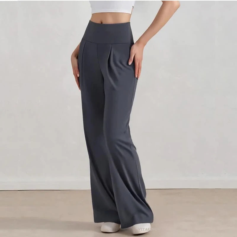 Pantalones de pierna ancha para mujer VITALINOVO, sin bolsillos, cintura alta, elásticos, holgados, tipo chándal, sensación de desnudez, informales, para estar en casa, yoga o entrenamiento, estilo palazzo.