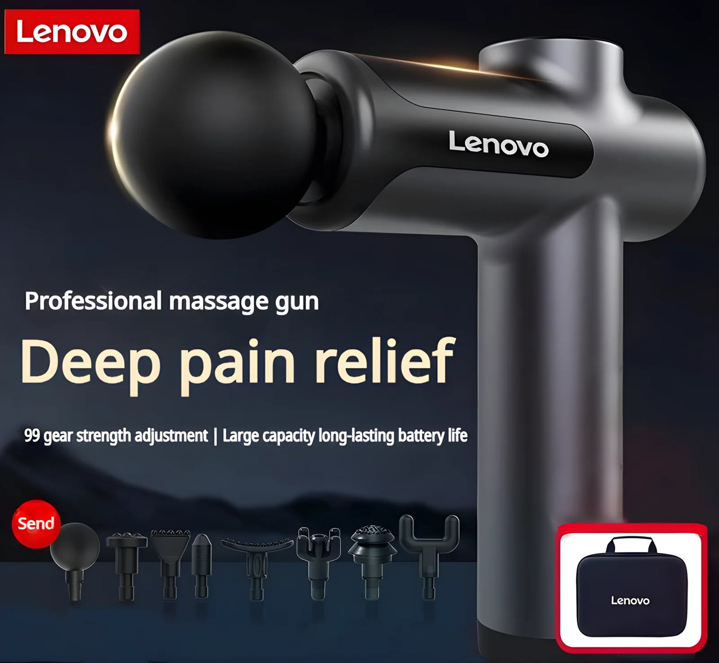 Pistola de fascia Lenovo N2 N3, masajeador muscular de relajación, de grado profesional, con pantalla táctil LED, cabezal de masaje de 6-8 funciones, regalo.