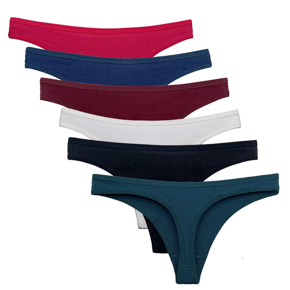 Conjunto de 5 bragas de algodón para mujer, tanga, ropa interior sexy, lencería femenina, bragas íntimas de color liso.