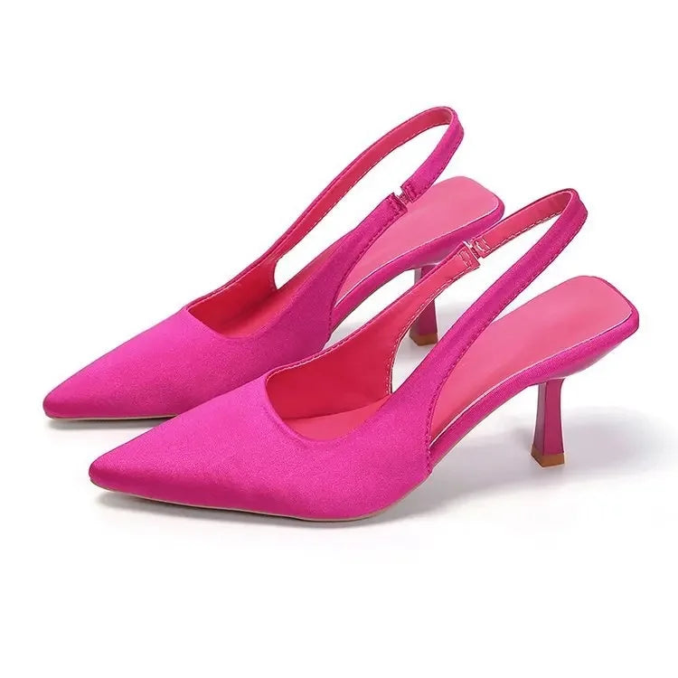 2024 Primavera Verano Nuevo Estilo Punta Puntiaguda Tacón Fino Tacón Alto Zapatos Sencillos Espalda Espacio Bolsa Cabeza Zapatos Frescos Falda De Mujer Tacón Alto