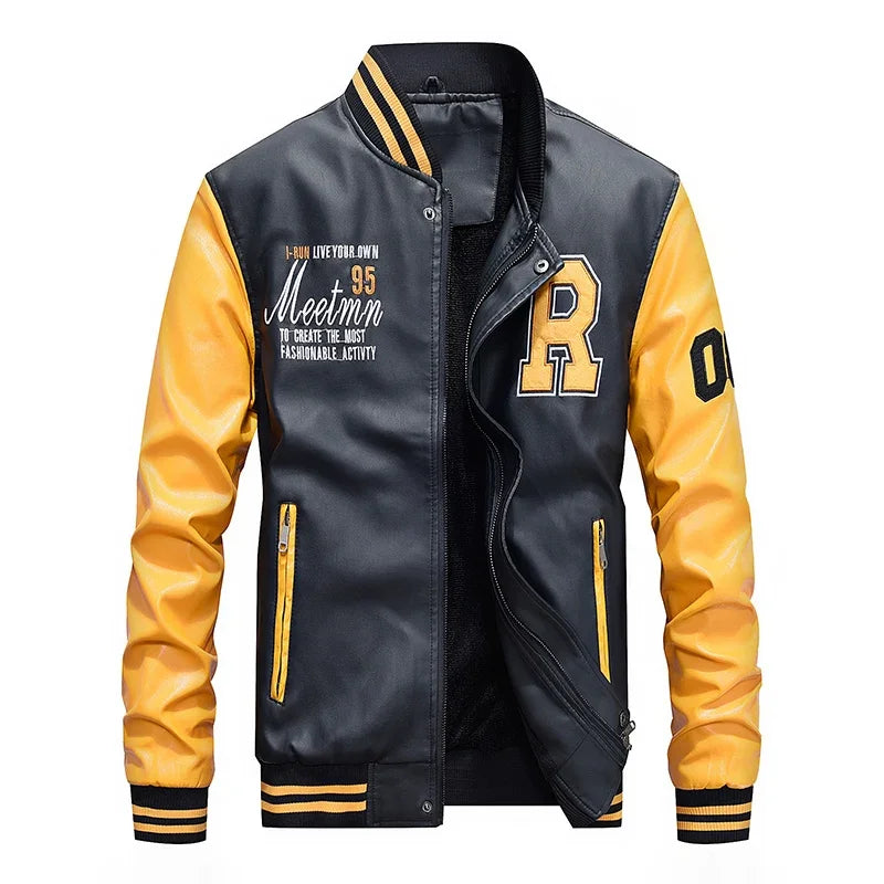 Chaquetas de cuero de béisbol delgadas de motocicleta de moda 2025 para hombre, chaqueta de cuero cálida de otoño e invierno, chaqueta de cuero de vellón de vuelo para hombre C