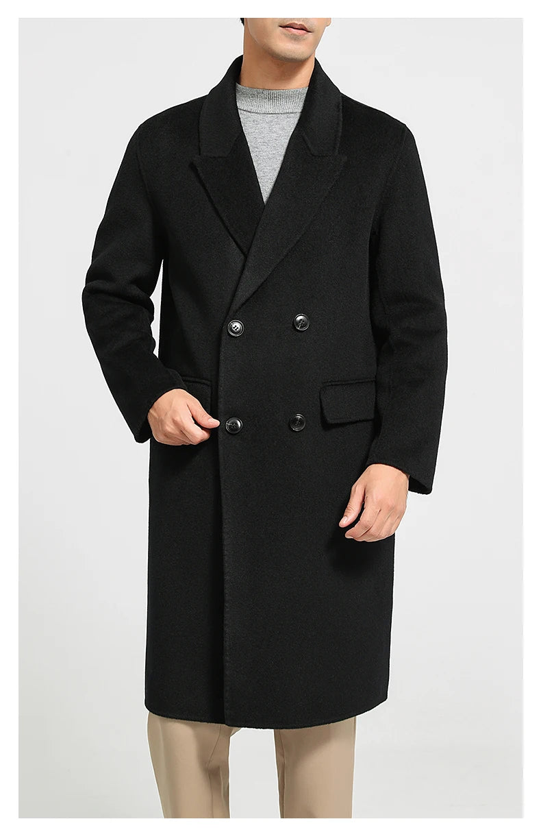 Autumn Winter New 100% Wool Double-sided Wool Coat Men's Korean Suit Collar Wide Fluffy Woolen Coat Simple and Luxurious