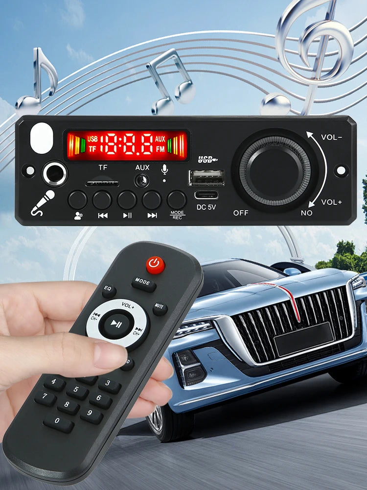 Módulo de radio FM para coche con amplificador de 6 W, CC 5 V, compatible con Bluetooth 5.0, módulo de audio TF, USB, reproductor de MP3, llamadas manos libres con control remoto