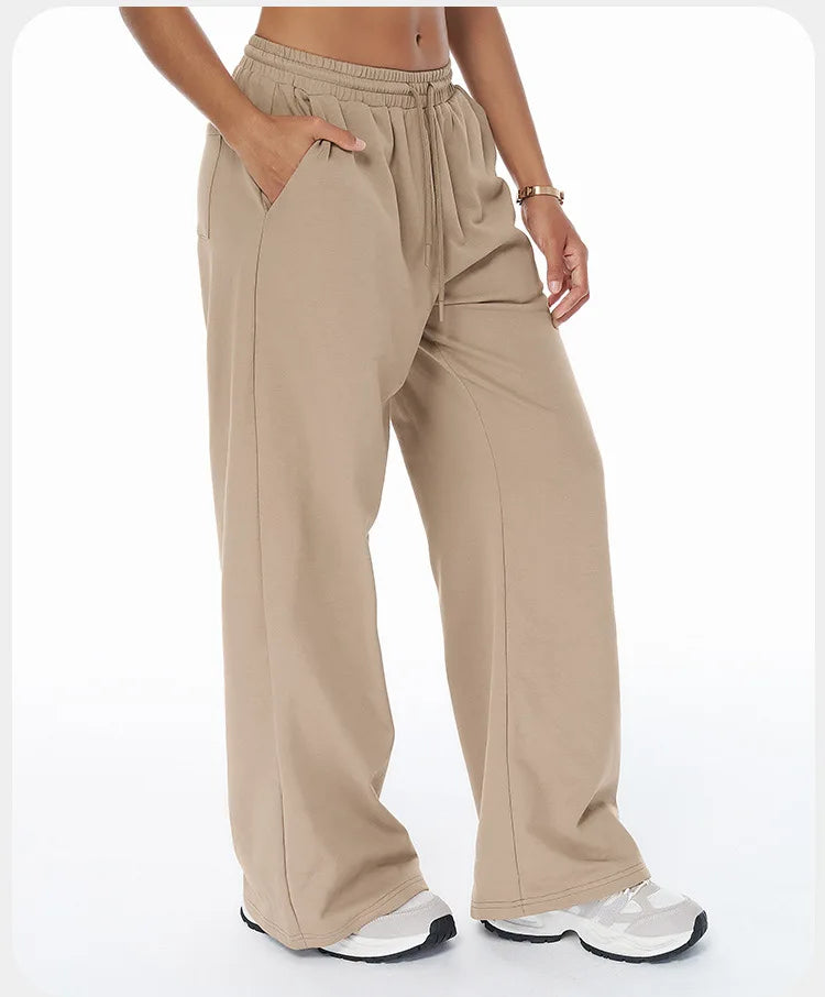 Women Winter Loose Fit Sports Pants High Waist Drawstring Weatpants With Pockets Straight Leg Yoga Pants Versatile Sports Pants