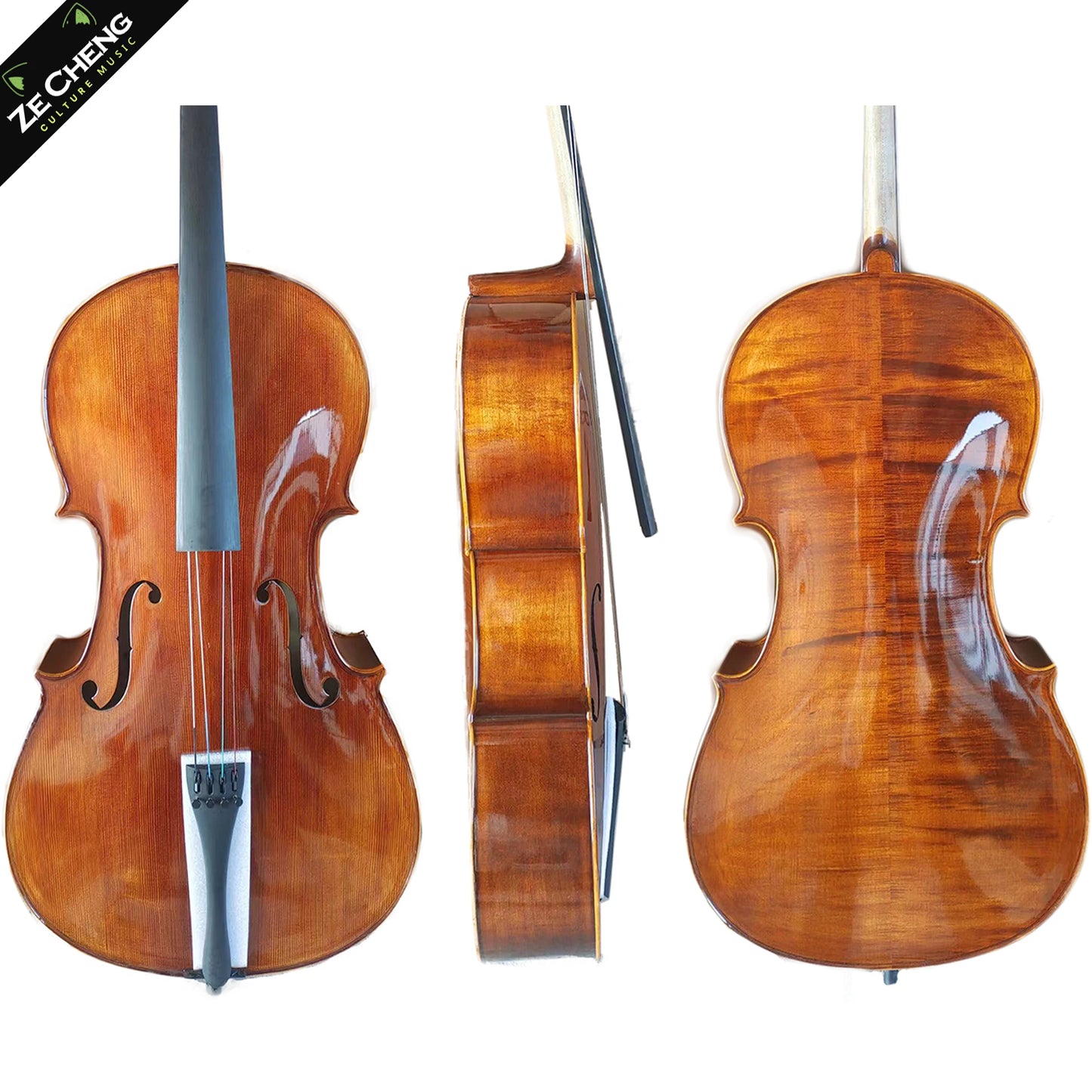 Violonchelo mate de tamaño completo 4/4 3/4 1/2 1/4, violonchelo flameado natural antiguo, instrumento musical acústico profesional