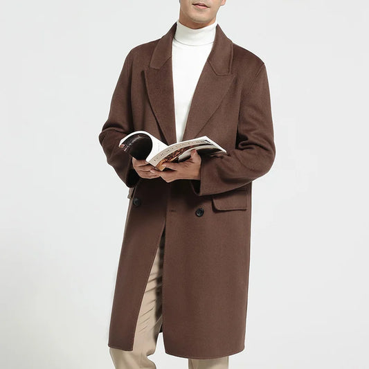 Autumn Winter New 100% Wool Double-sided Wool Coat Men's Korean Suit Collar Wide Fluffy Woolen Coat Simple and Luxurious