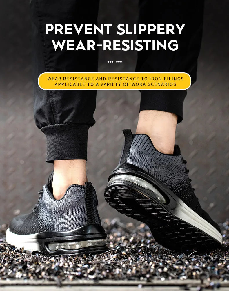Zapatos de trabajo de protección anti-aplastamiento para hombres y mujeres, zapatos indestructibles anti-perforación, zapatos de trabajo con amortiguación de aire, zapatos de seguridad con puntera de acero para hombre.