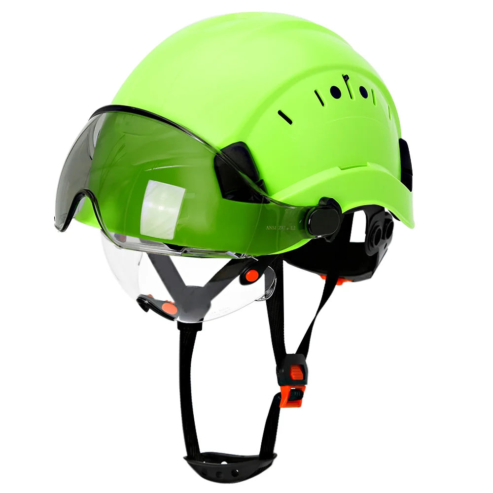 Casco de seguridad con patrón de fibra de carbono y gafas de doble visera para ingenieros, casco de seguridad CE ANSI ABS, gorra de trabajo industrial, rescate