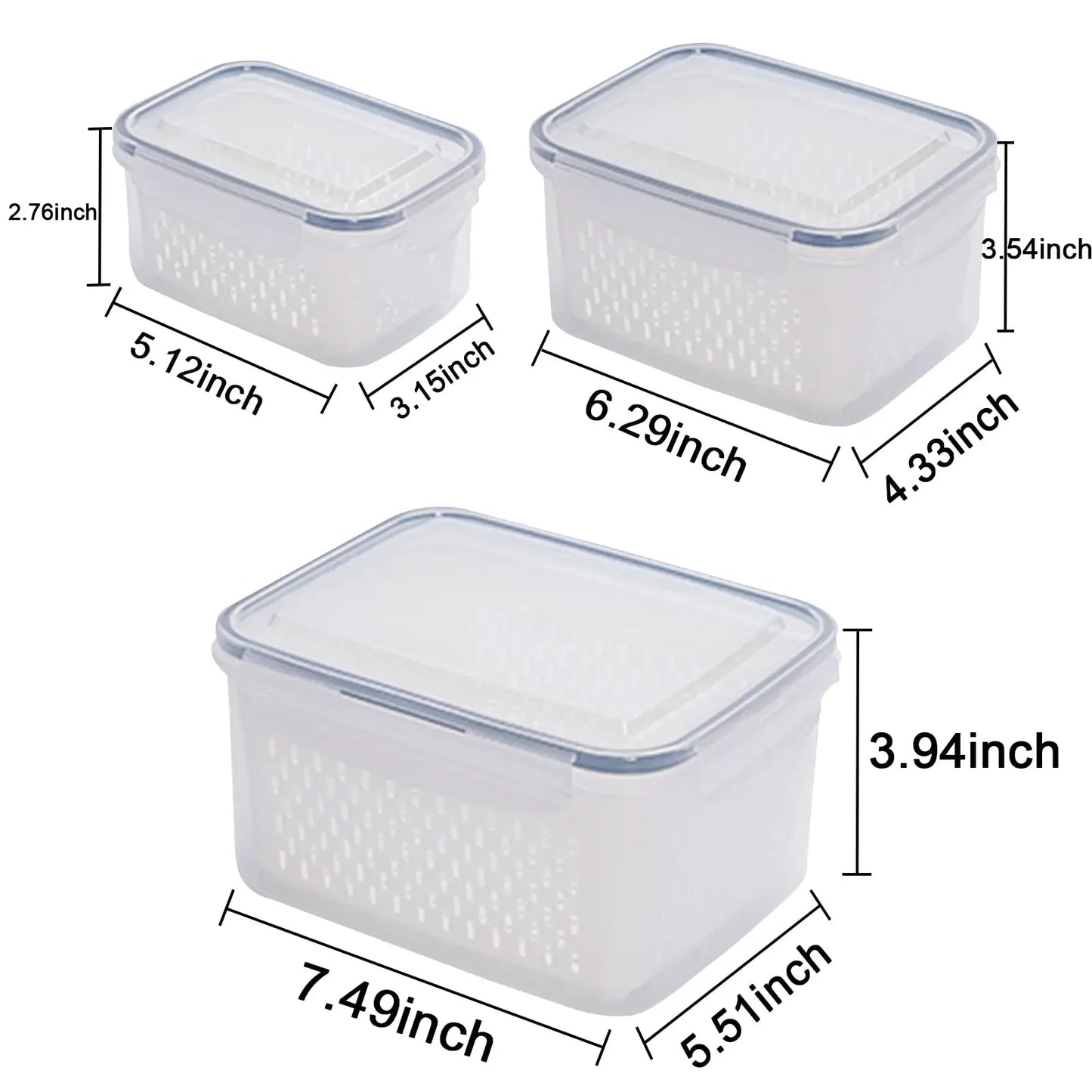 Juego de contenedores de almacenamiento de alimentos para refrigerador con tapas y colador, organizador de plástico para productos frescos, verduras, frutas y carne.