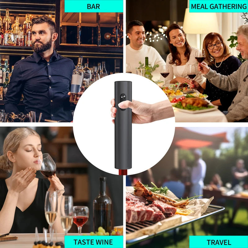 Abridor de botellas de vino eléctrico, sacacorchos automático con aireador, vertedor y cortador de papel de aluminio para cocina, bar, fiestas, regalos, batería.