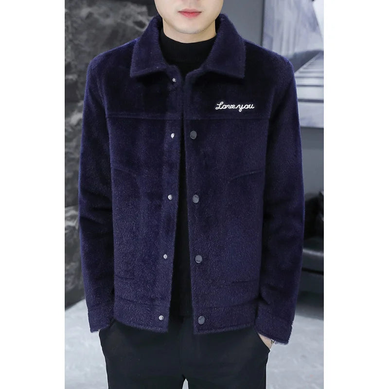 Chaqueta informal gruesa y moderna de invierno 2024 para hombre, con forro polar, estilo coreano, juvenil, elegante y versátil.