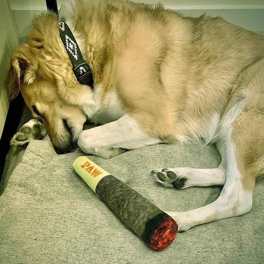 Divertidos juguetes interactivos para perros: peluche chirriante con diseño de cigarro, juguete creativo para masticar para perros pequeños y medianos.