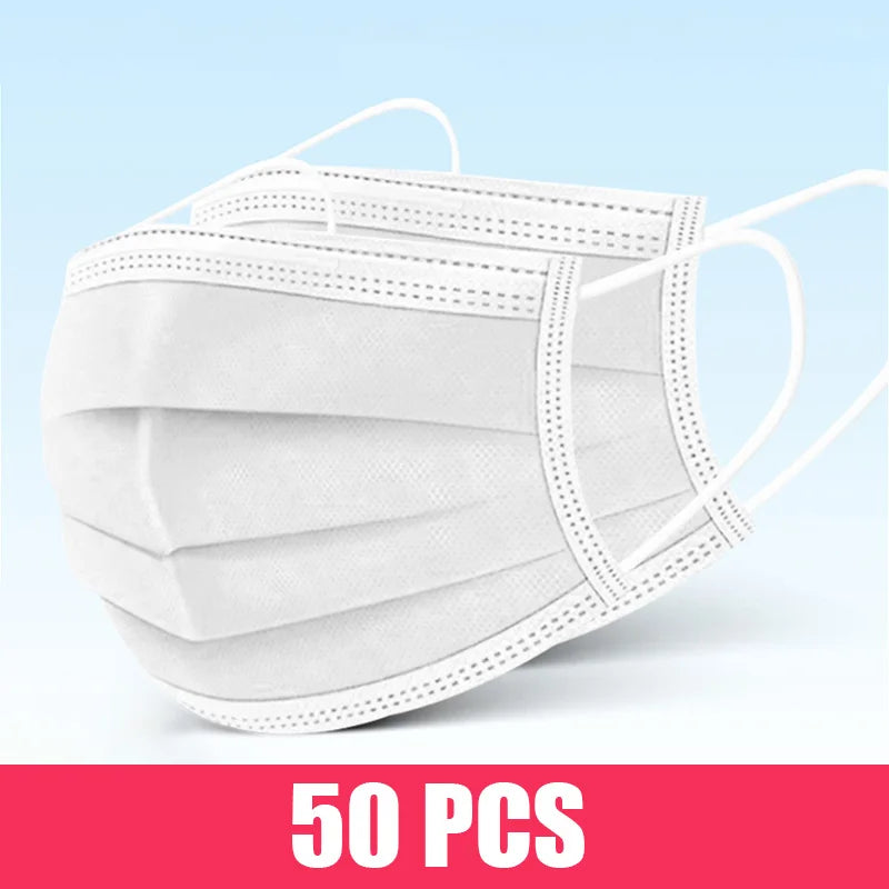 Mascarillas quirúrgicas desechables de 10 a 200 unidades, mascarillas faciales médicas de 3 capas con filtro, antipolvo, transpirables, con elásticos para las orejas, mascarillas bucales para adultos.
