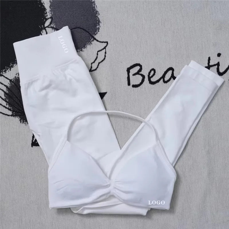Conjunto de 2 piezas de yoga para mujer, leggings de cintura alta sin costuras, sujetador deportivo, ropa de entrenamiento, ropa deportiva para correr