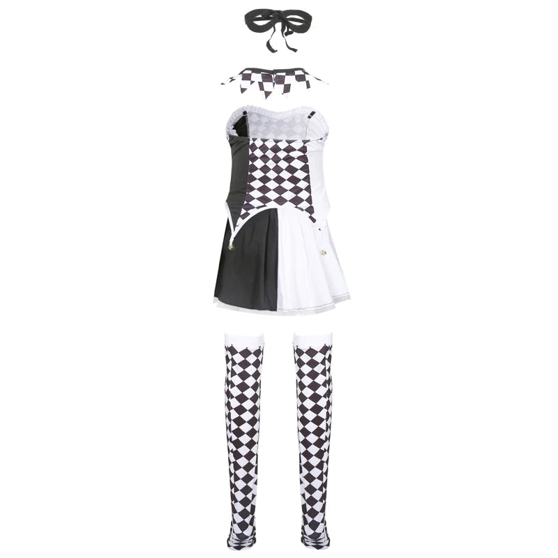 Multiple Lady Circus Clown Costume Crazy Naughty Harlequin Pennywise Roleplay Cosplay Carnival Halloween Fancy Party Dress