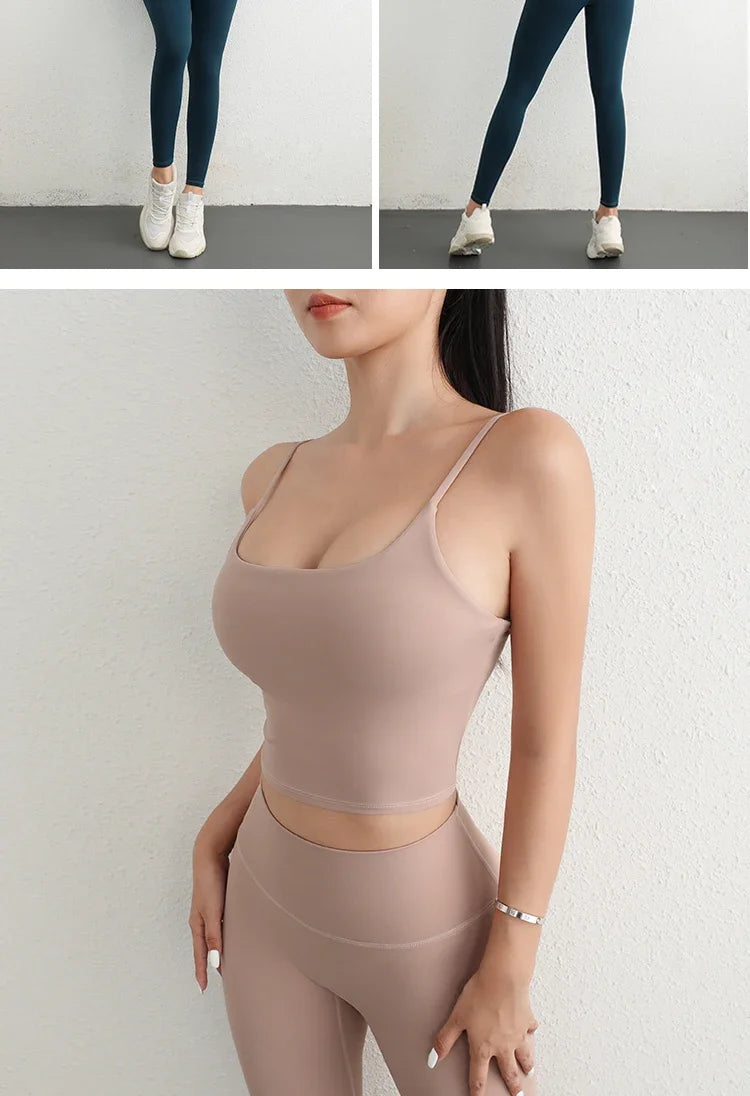 Women Yoga Suit Adjustable Sling Strap Sports Bra U Cut Scrunch Butt Workout Leggings Butt Lifting Excluding pants