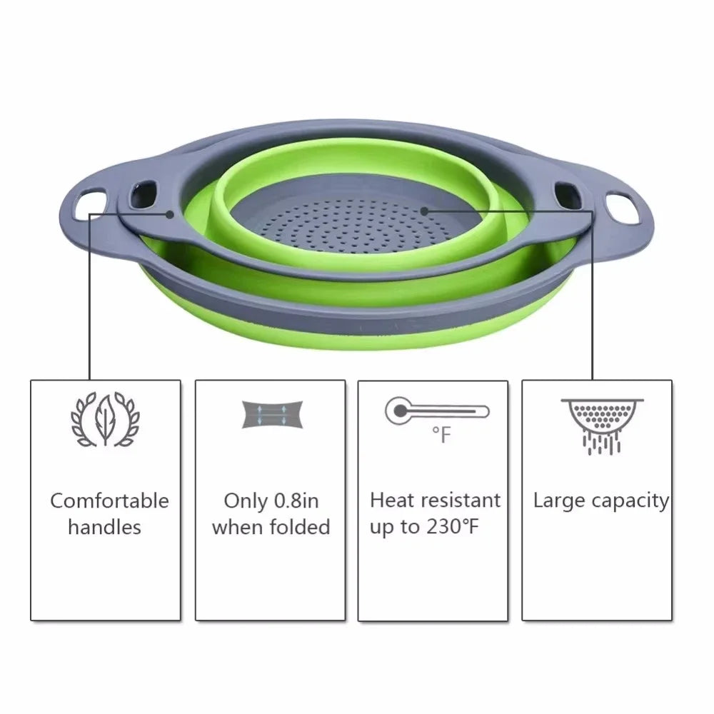 Colador plegable redondo, libre de BPA, cesta de drenaje para lavar frutas y verduras, colador de cocina, apto para lavavajillas.