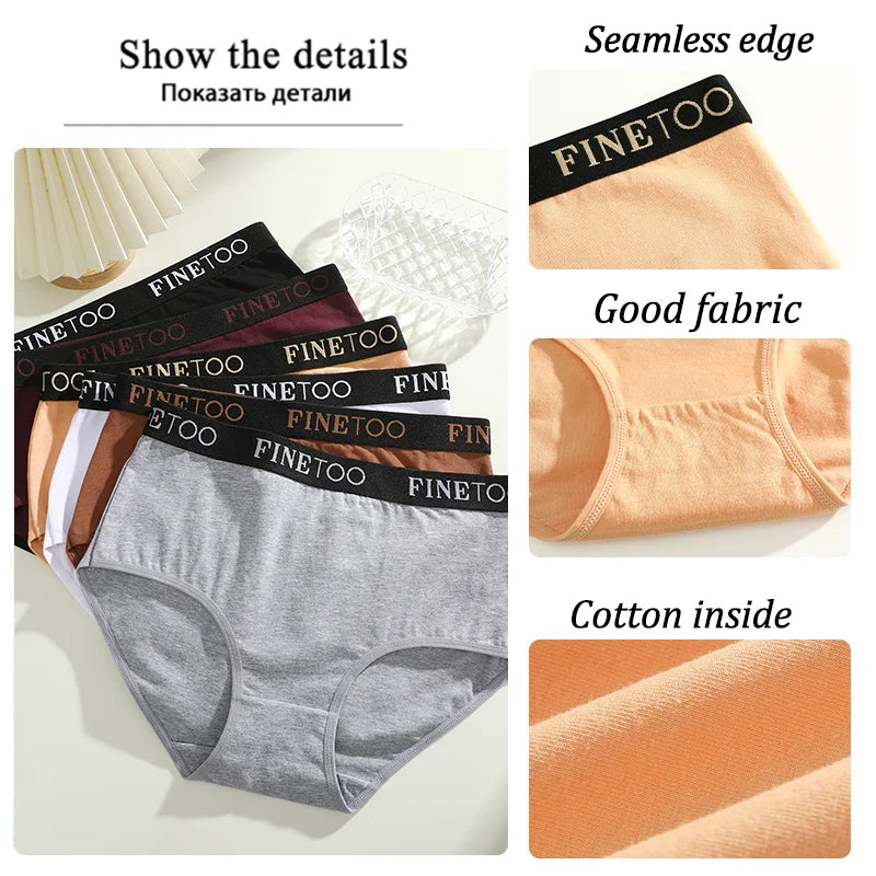 Finetoo - 3 calzoncillos de algodón para mujer, tallas grandes, sin costuras, transpirables, de cintura baja, suaves, tallas S-XXL